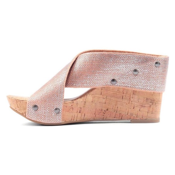 SOLD NWOT Lucky Brand Metallic Cork Wedges - Picture 3 of 8